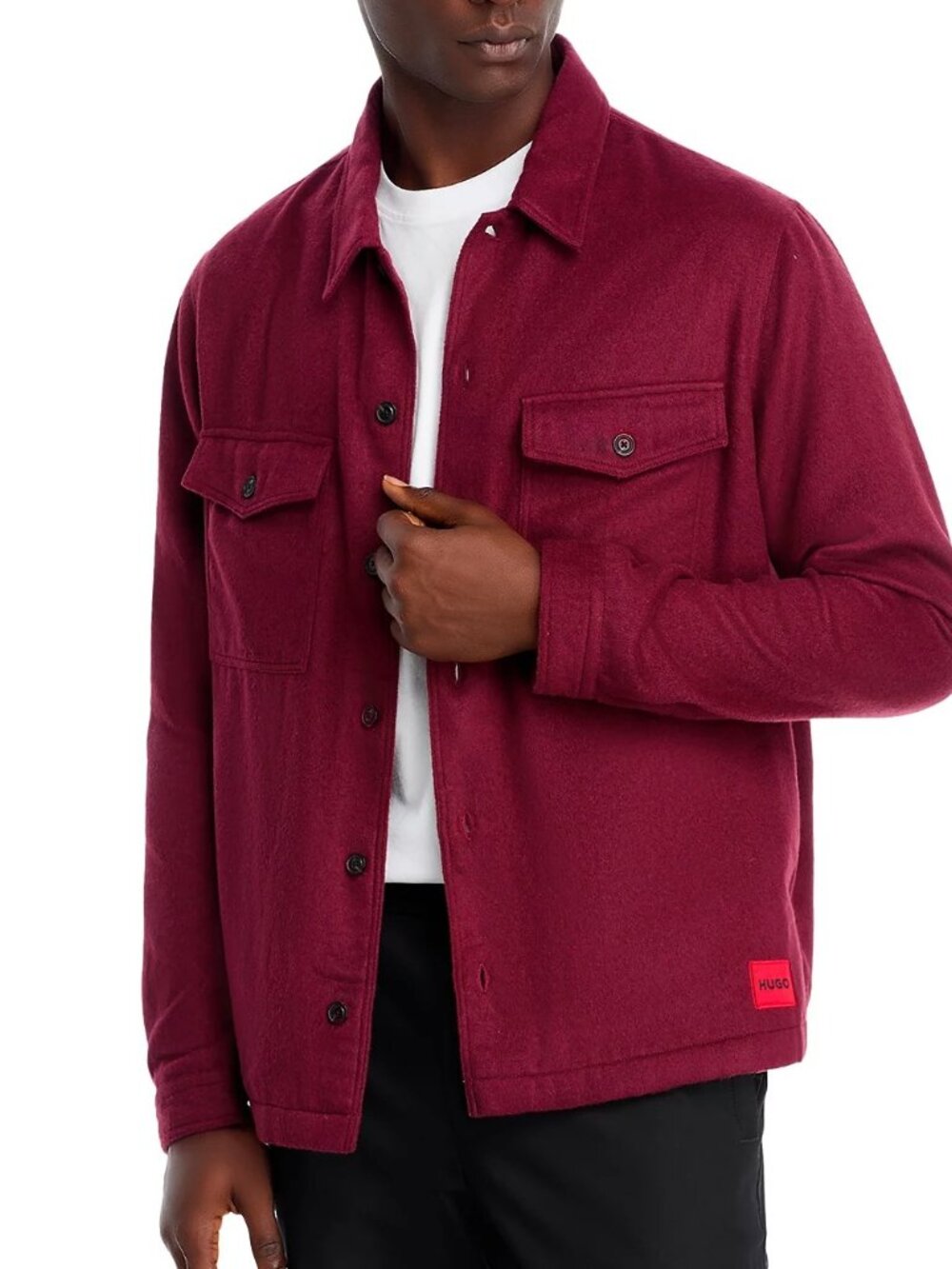 Hugo Boss Men's HUGO Enalu Oversized Fit Shirt Jacket Utility Pockets Dark Pink